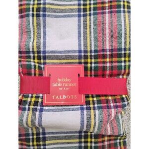 NWT Talbots Christmas Plaid Table Runner Red 16" x 82" Cotton Blend